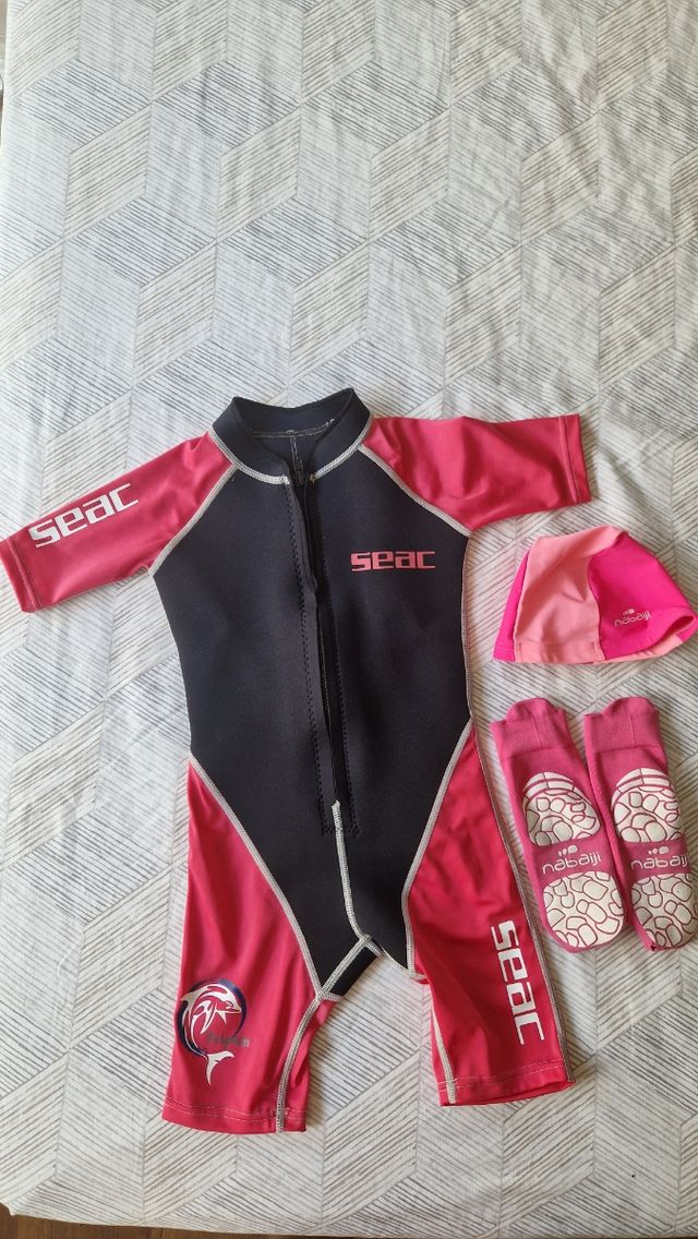 Traje neopreno niña SEAC + gorro + escarpines