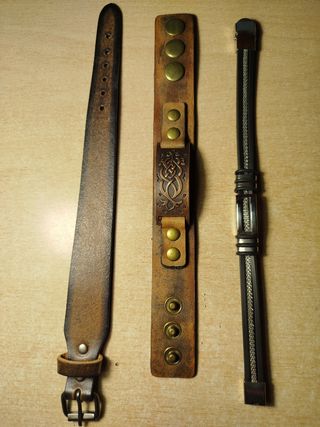 Pulseras de cuero y metal - 3uds
