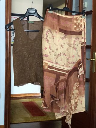 Conjunto falda y top Roberto Verino marrón beige