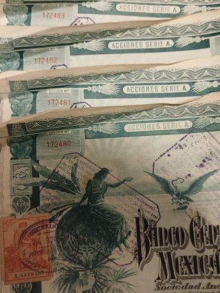 4 Acciones Correlativas Banco Gnral Mexicano 1905.