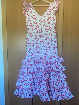 Traje Flamenca lunares rosa blanco