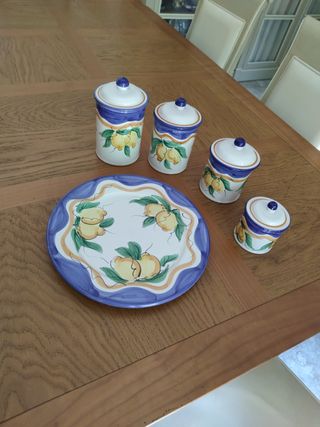 Set Ceramica Limoni: 4 barattoli + piatto