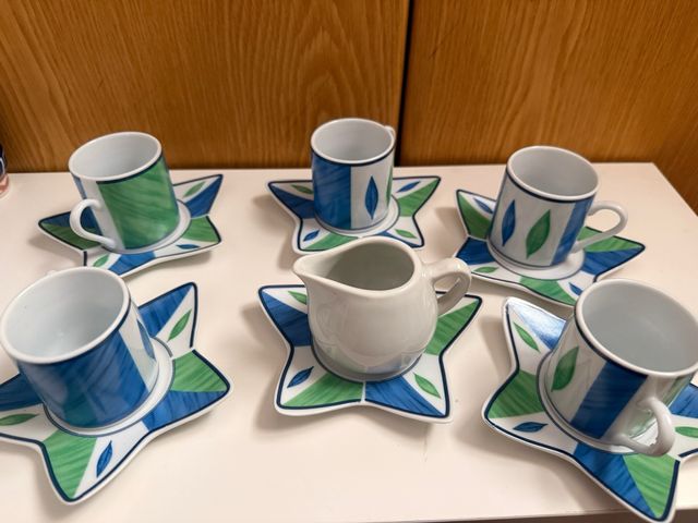 Juego café porcelana azul-verde