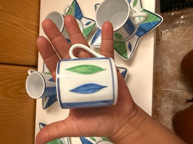 Juego café porcelana azul-verde