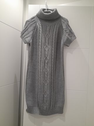 Vestido jersey gris - Cuello alto, manga corta