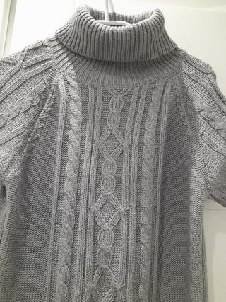 Vestido jersey gris - Cuello alto, manga corta