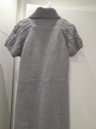 Vestido jersey gris - Cuello alto, manga corta