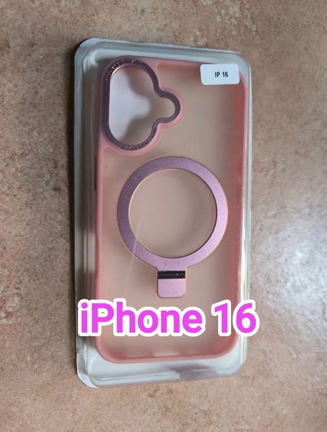 Custodia iPhone 16 con anello rosa