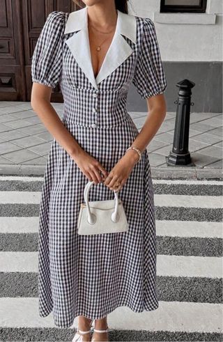 Vestido cuadros vichy blanco&negro - L