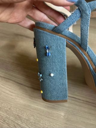 Sandalias tacón vaqueras-Azul