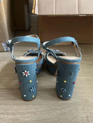 Sandalias tacón vaqueras-Azul