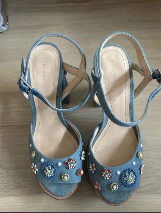 Sandalias tacón vaqueras-Azul