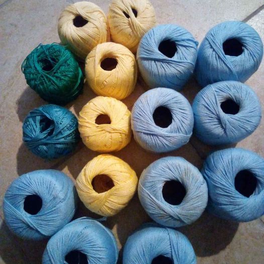 Gomitoli cotone: celeste, giallo, verde