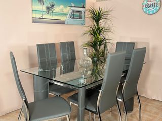 Oferta Comedor Gris Cristal + 6 Sillas Poli Piel!!
