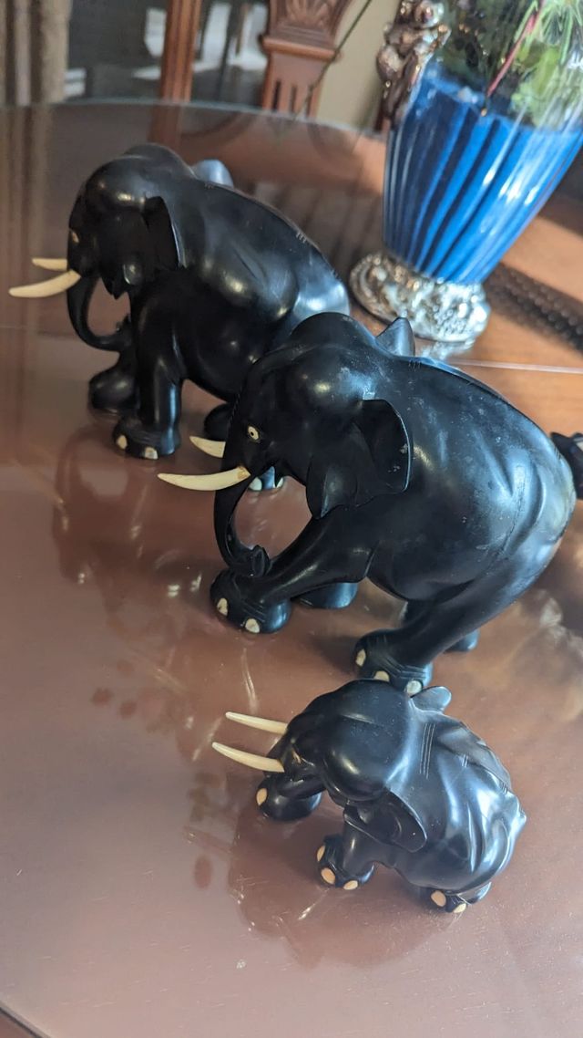 3 Elefantes Madera Negro Decoración