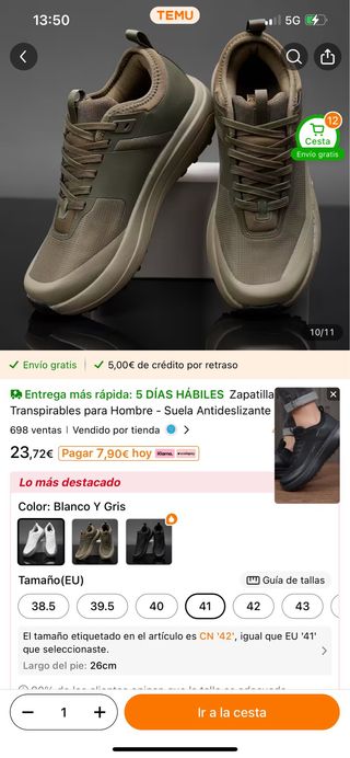 Zapatillas Hombre - Gris y Verde - EU 41