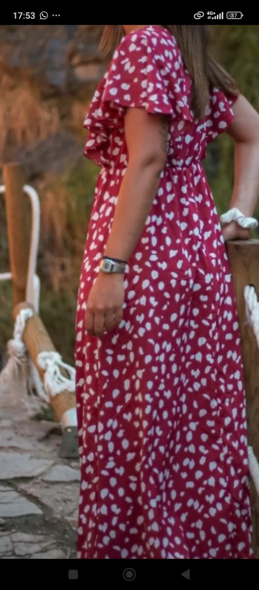 Vestido largo rojo y blanco