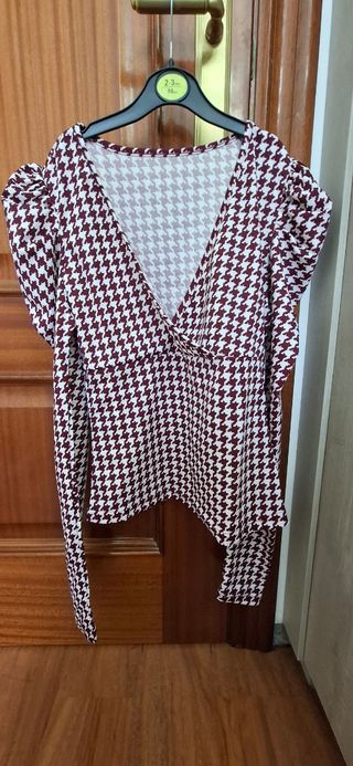 Blusa SHEIN vichy roja-blanca talla S