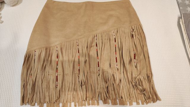 Falda beige flecos antelina