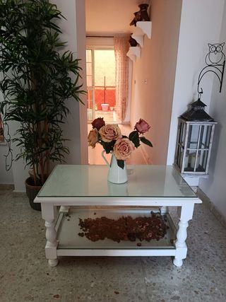 Mesa centro blanca - madera y cristal