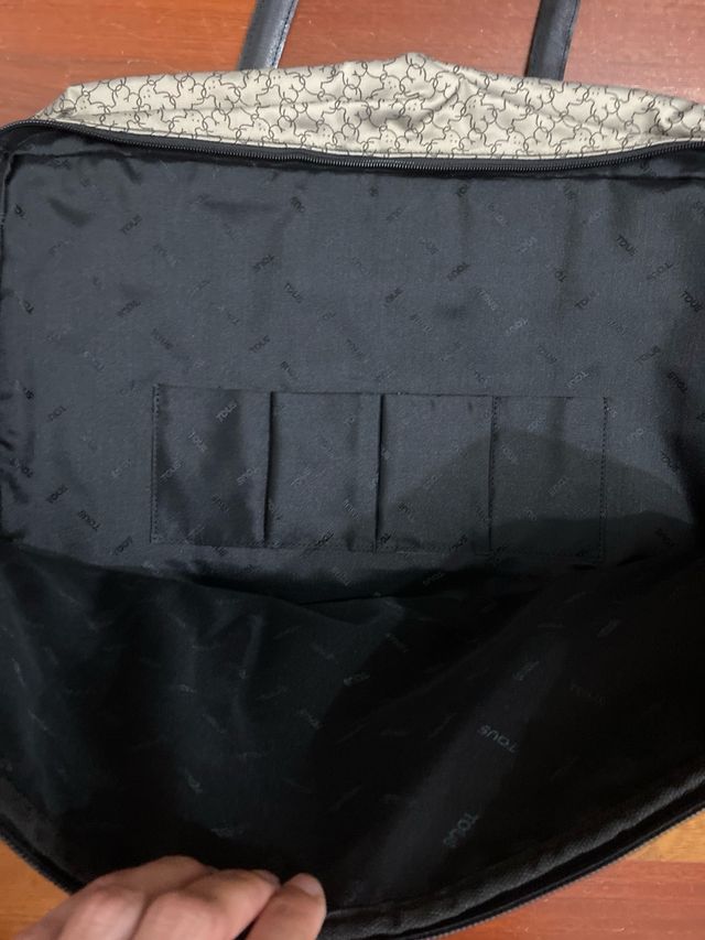 Bolso Tous gris y negro de tela y piel (vintage)