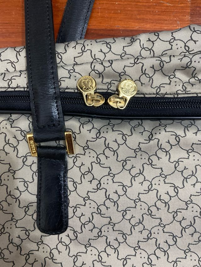 Bolso Tous gris y negro de tela y piel (vintage)