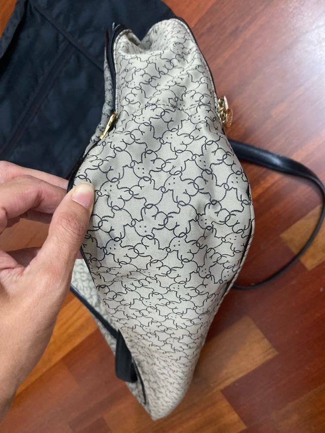 Bolso Tous gris y negro de tela y piel (vintage)