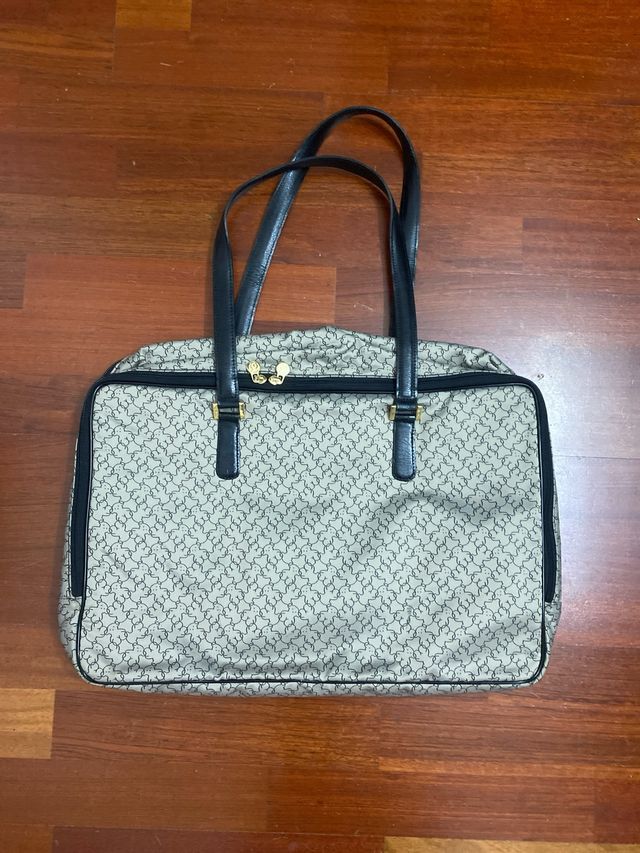 Bolso Tous gris y negro de tela y piel (vintage)