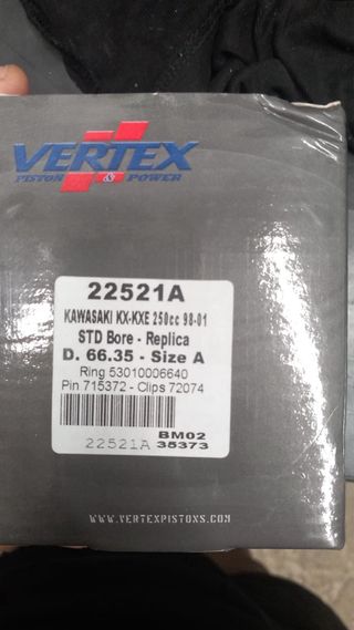 Pistón Vertex Kawasaki KX-KXE 250cc del 98 al 01