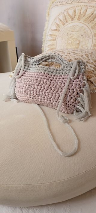 Borsetta uncinetto rosa grigio