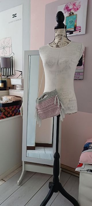 Borsetta uncinetto rosa grigio