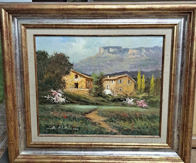 Cuadro antiguo óleo paisaje 50 años co marco