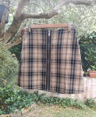 Minifalda cuadros beige-negro