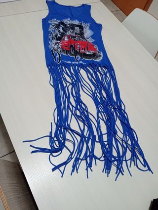 Top estivo vintage blu con frange