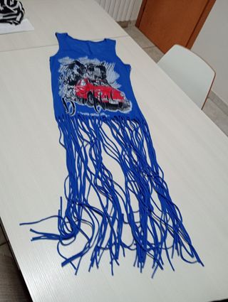 Top estivo vintage blu con frange