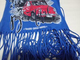 Top estivo vintage blu con frange