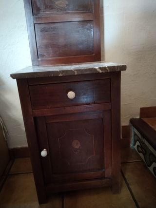 Mesita noche antigua - Madera y mármol