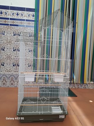 Jaula pajaros grande blanca y verde