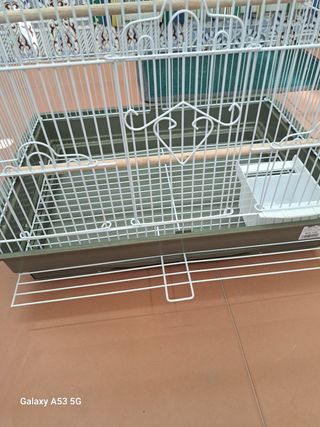Jaula pajaros grande blanca y verde