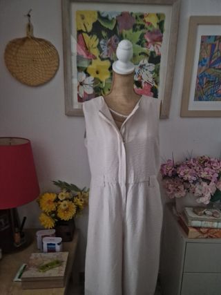 Mono mujer beige - Pantalón ancho