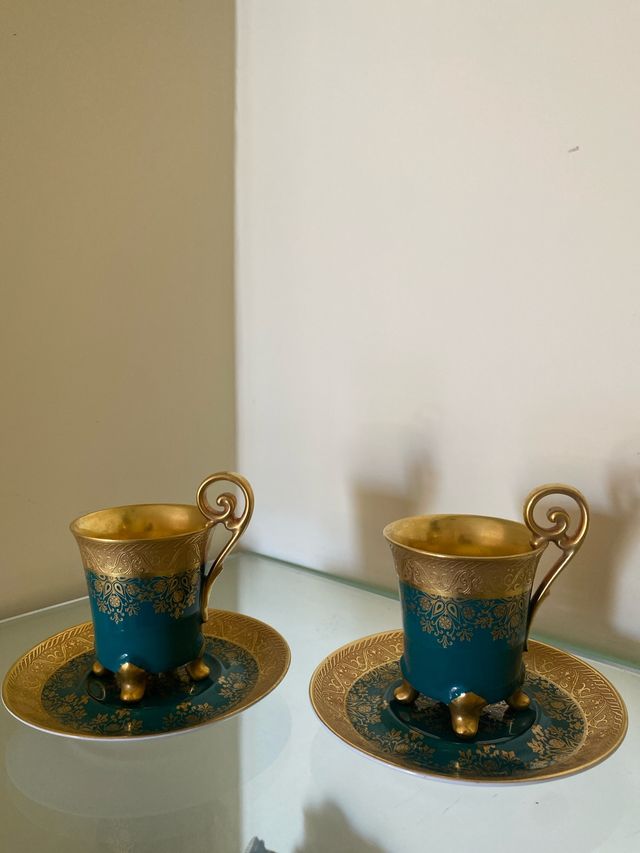 Juego de café porcelana dorado-verde