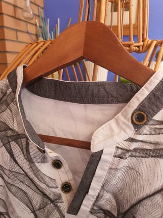 Camiseta cuello Mao L/XL - Blanco/Negro