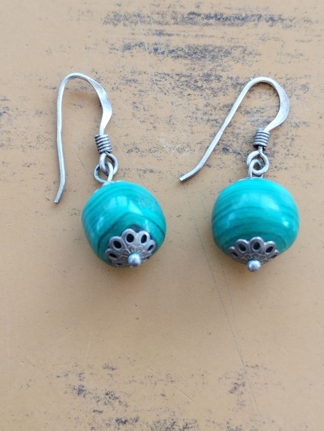 Pendientes malaquita plata