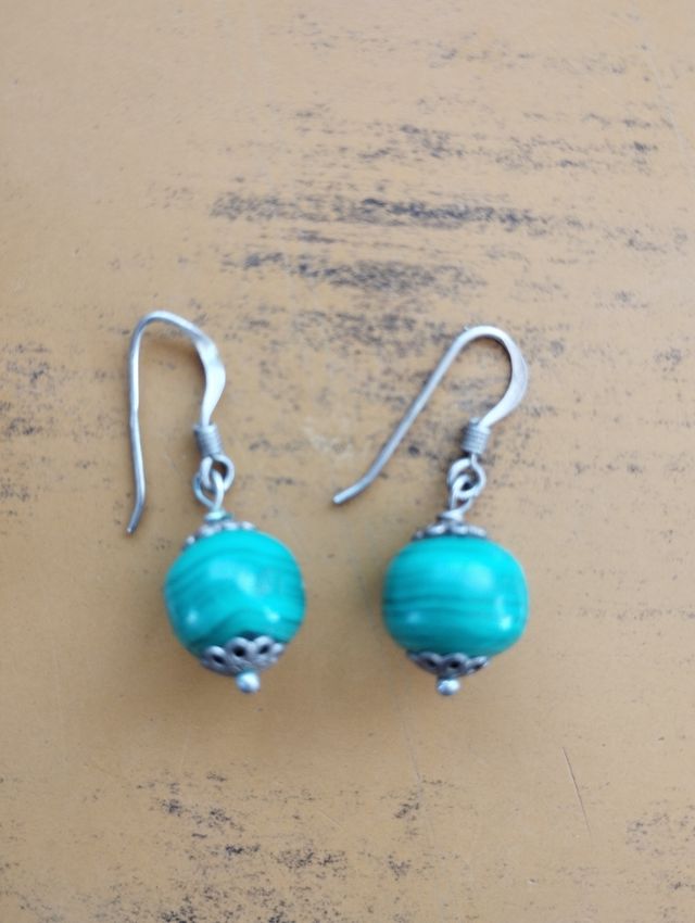 Pendientes malaquita plata