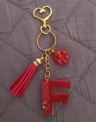 Portachiavi lettera F rosso glitter