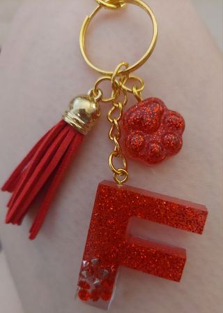 Portachiavi lettera F rosso glitter