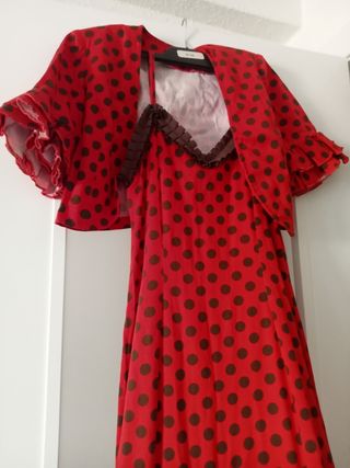 Vestido Sevillana rojo y marrón lunares