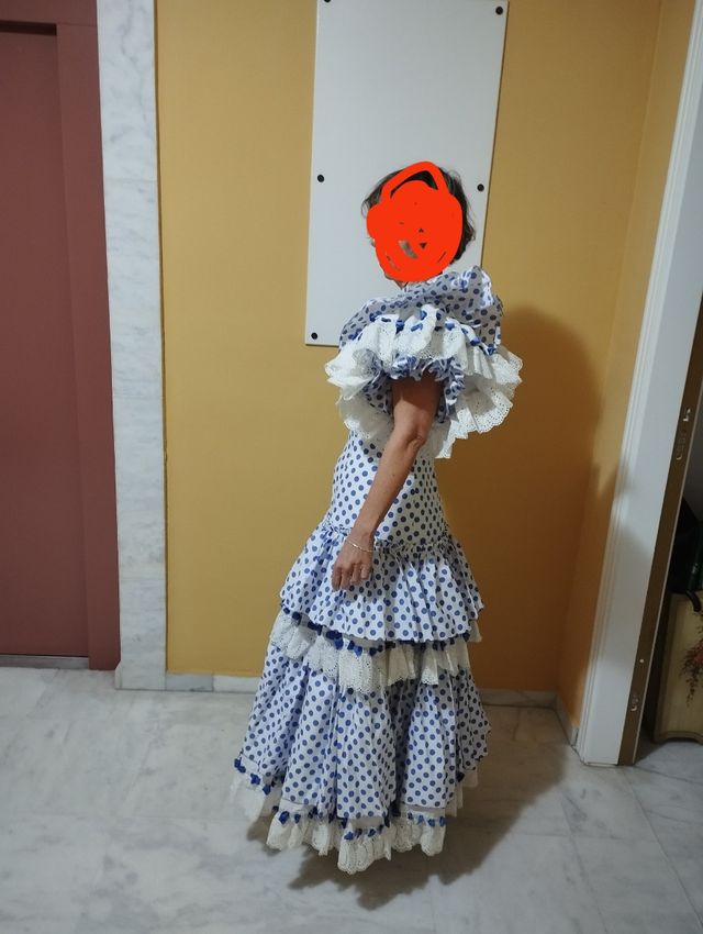 Traje gitana lunares azul blanco