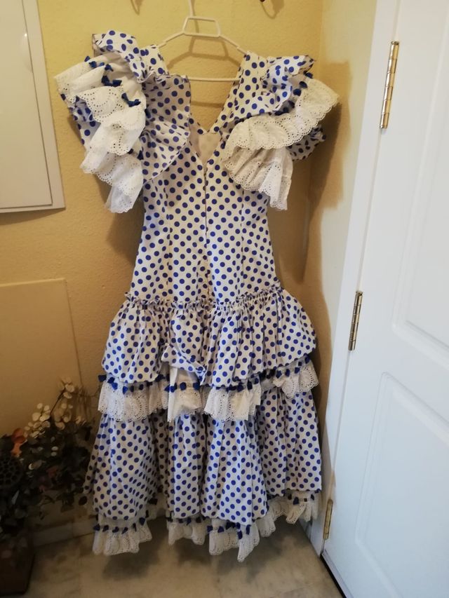 Traje gitana lunares azul blanco