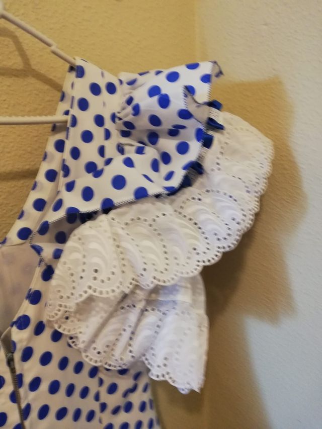 Traje gitana lunares azul blanco